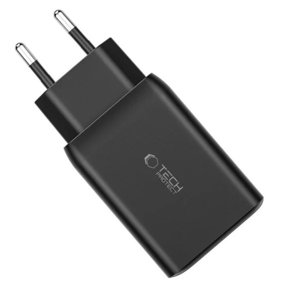 Tech-Protect C65W charger 2x USB-C PD 65W / USB-A QC 3.0 - blackeng