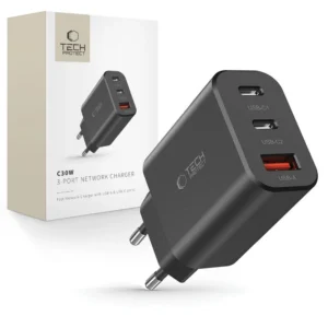 Tech-Protect NC30W charger 2x USB-C PD 30W / USB-A QC 3.0 - blackeng