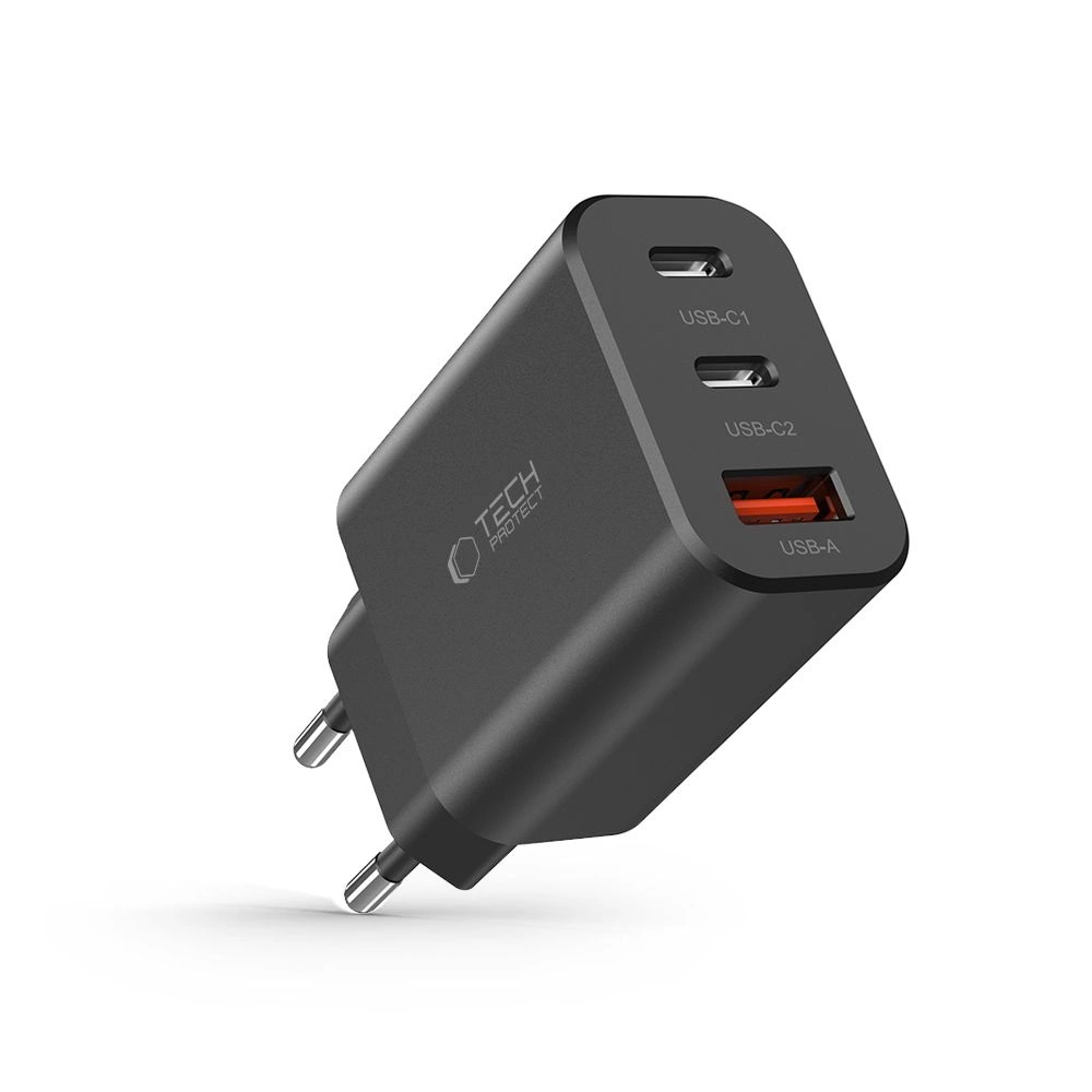 Tech-Protect NC30W charger 2x USB-C PD 30W / USB-A QC 3.0 - blackeng