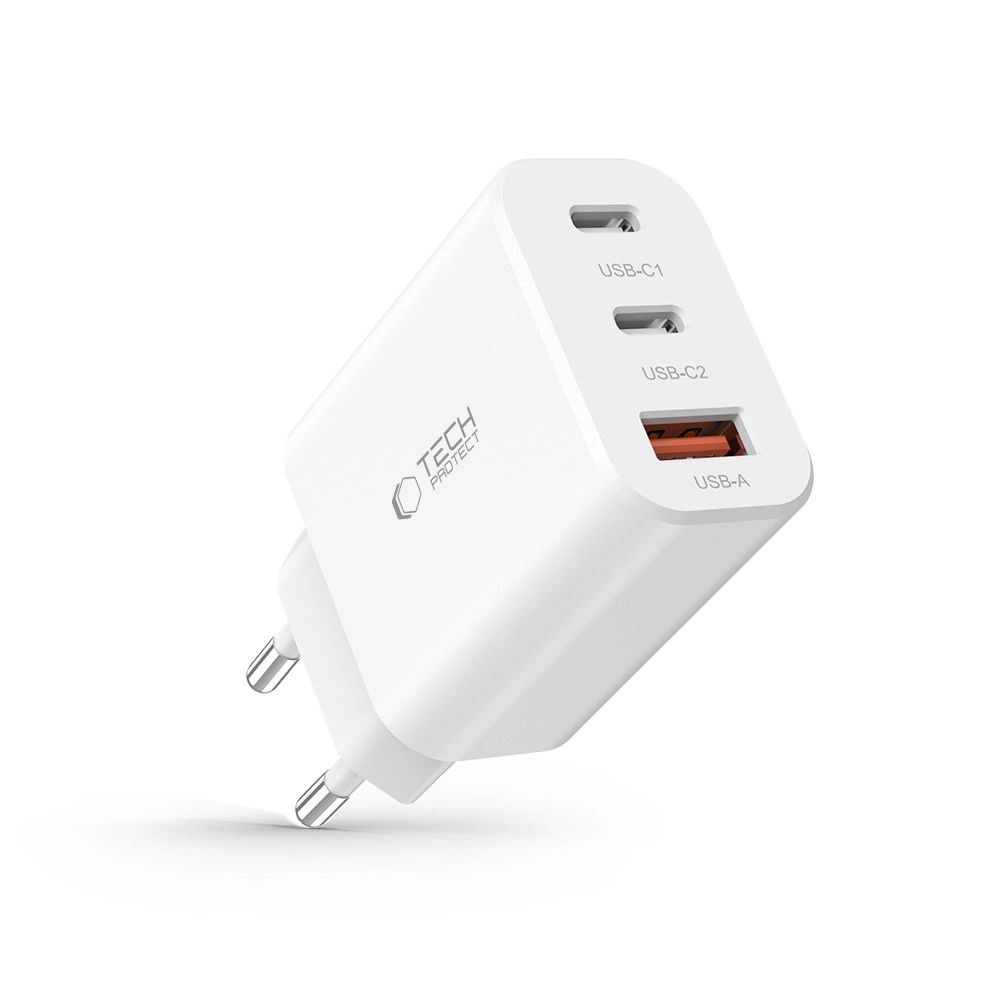 Tech-Protect NC30W charger 2x USB-C PD 30W / USB-A QC 3.0 - whiteeng