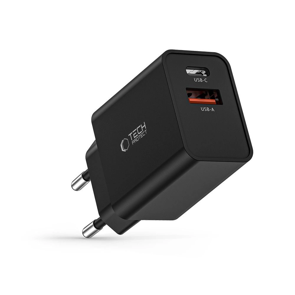 Tech-Protect NC30W Charger USB-C PD 30W / USB-A QC 3.0 - Blackeng