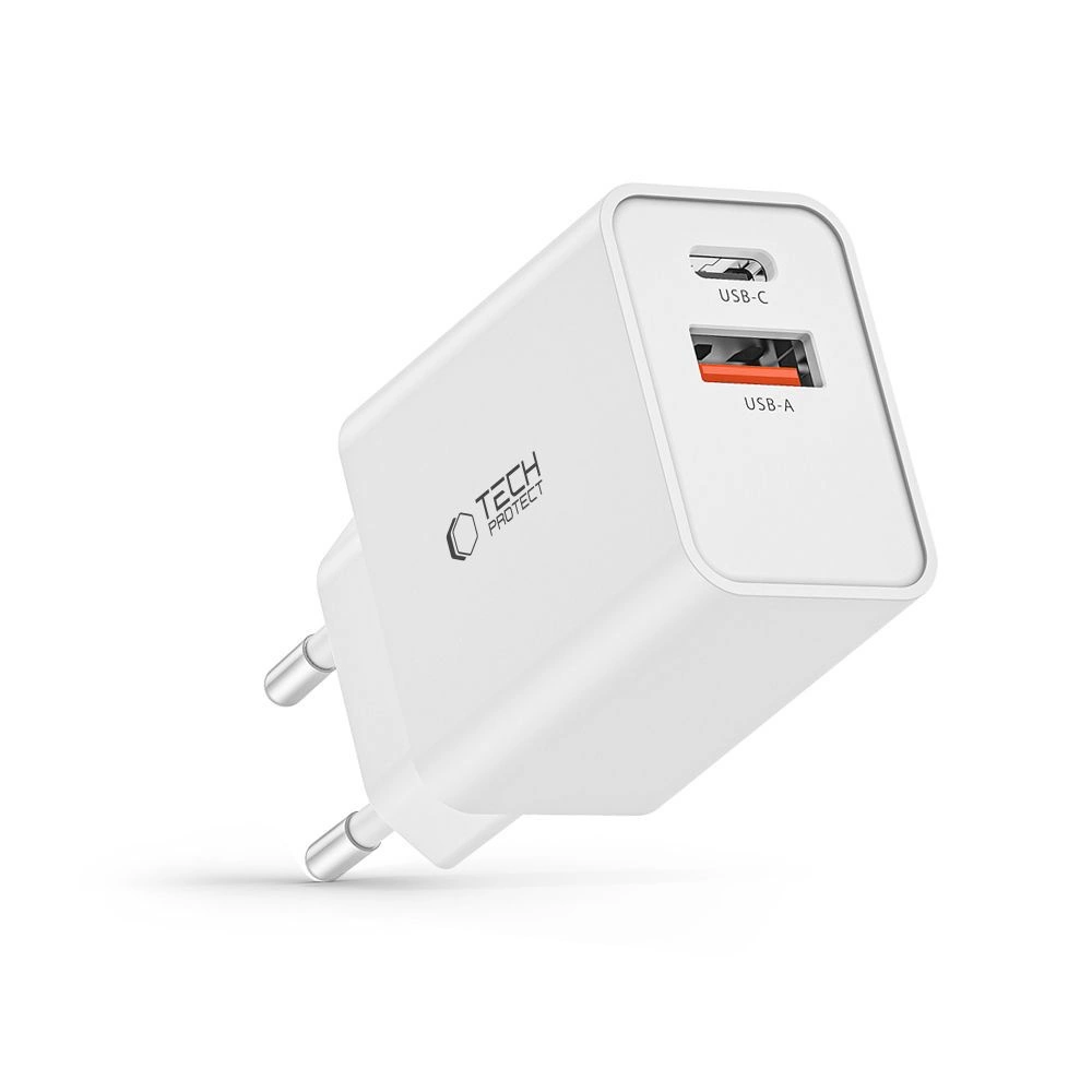 Tech-Protect NC30W USB-C PD 30W / USB-A QC 3.0 charger - whiteeng