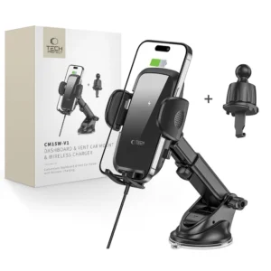 Tech-Protect CM15W-V1 Car Phone Holder with 15W Inductive Charger for Cockpit/Air Vent - Blackeng