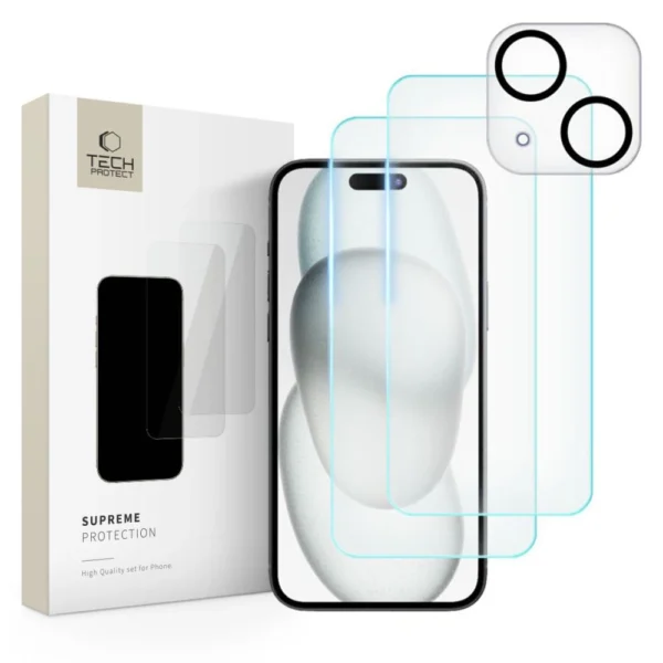 Tech-Protect Supreme Set for iPhone 15 2x tempered glass for display / tempered glass for cameraeng