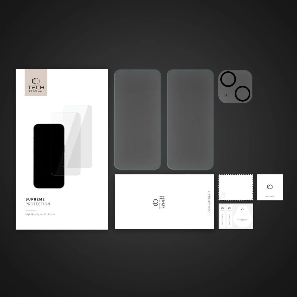 Tech-Protect Supreme Set for iPhone 15 2x tempered glass for display / tempered glass for cameraeng
