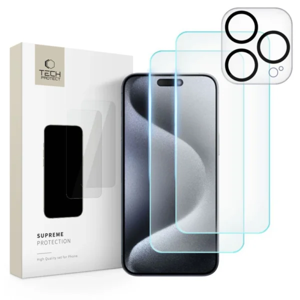 Tech-Protect Supreme Set for iPhone 15 Pro 2x tempered glass for display / tempered glass for cameraeng