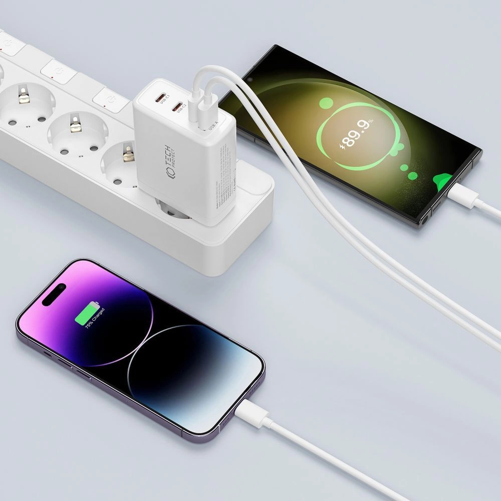 Tech-Protect NC100W-GAN charger GaN 3x USB-C PD 100W / USB-A QC 3.0 - whiteeng