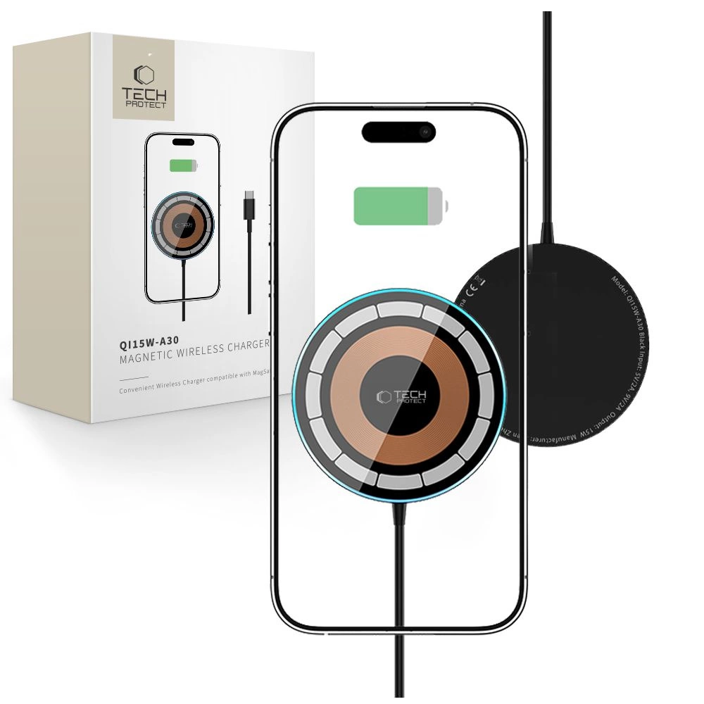 Tech-Protect QI15W-A30 MagSafe Inductive Charger with USB-C Cable - Blackeng