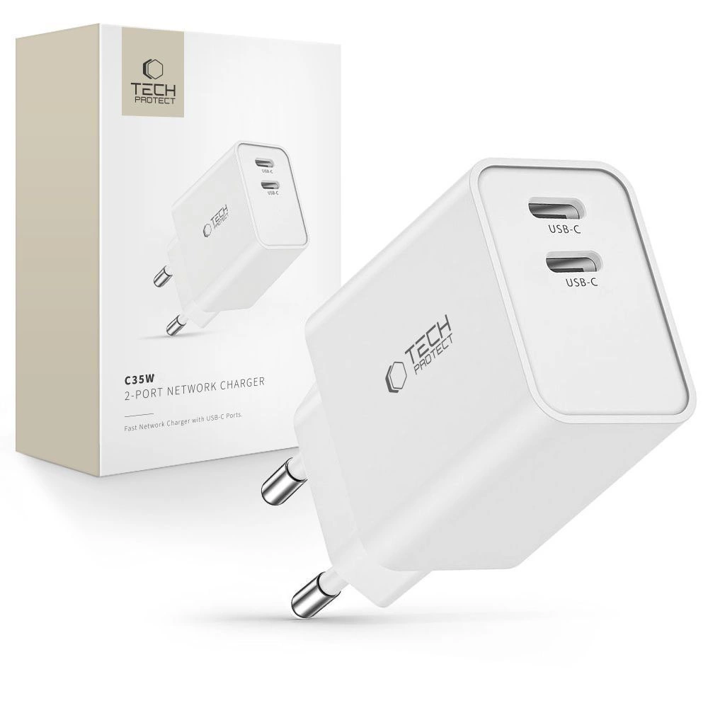 Tech-Protect C35W charger 2x USB-C PD 35W - whiteeng