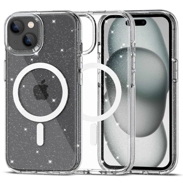 Tech-Protect FlexAir Hybrid MagSafe iPhone 15 Case - Clear Glittereng