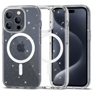 Tech-Protect FlexAir Hybrid MagSafe iPhone 15 Pro Case - Clear Glittereng