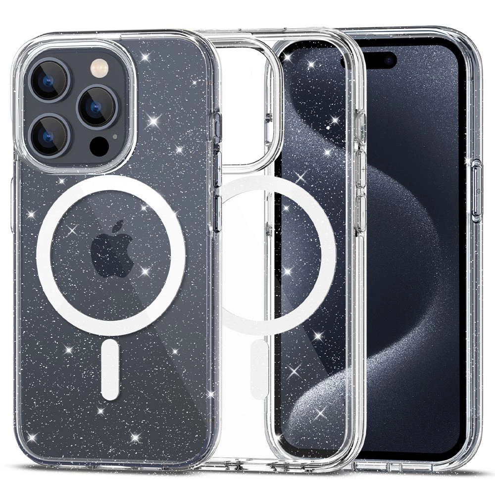 Tech-Protect FlexAir Hybrid MagSafe iPhone 15 Pro Case - Clear Glittereng