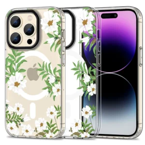 Tech-Protect MagMood MagSafe case for iPhone 15 Pro - daisies with leaveseng