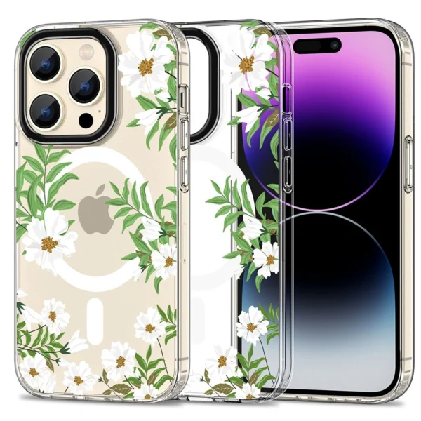 Tech-Protect MagMood MagSafe case for iPhone 15 Pro - daisies with leaveseng