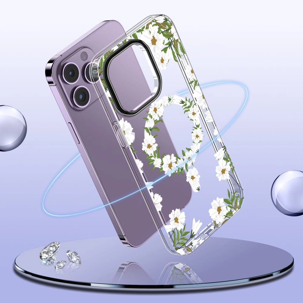 Tech-Protect MagMood MagSafe iPhone 15 Pro Max Case - Daisies with Leaveseng