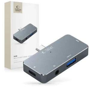 HUB Tech-Protect V6 4in1 USB-C - USB-A 3.0 / USB-C PD100W / HDMI / mini jack 3.5mm - grayeng