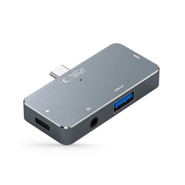 HUB Tech-Protect V6 4in1 USB-C - USB-A 3.0 / USB-C PD100W / HDMI / mini jack 3.5mm - grayeng