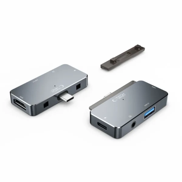 HUB Tech-Protect V6 4in1 USB-C - USB-A 3.0 / USB-C PD100W / HDMI / mini jack 3.5mm - grayeng