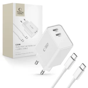 Tech-Protect C35W 2x USB-C PD 35W charger with USB-C / USB-C cable - whiteeng