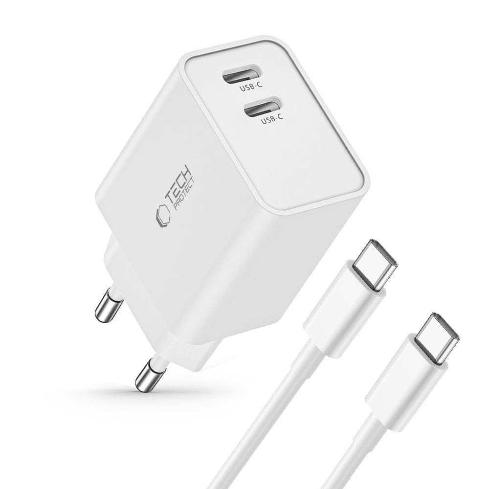 Tech-Protect C35W 2x USB-C PD 35W charger with USB-C / USB-C cable - whiteeng