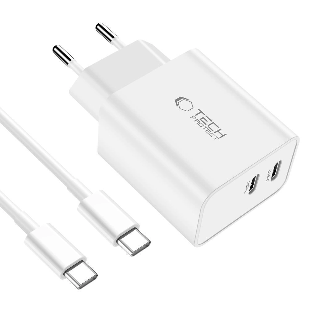 Tech-Protect C35W 2x USB-C PD 35W charger with USB-C / USB-C cable - whiteeng