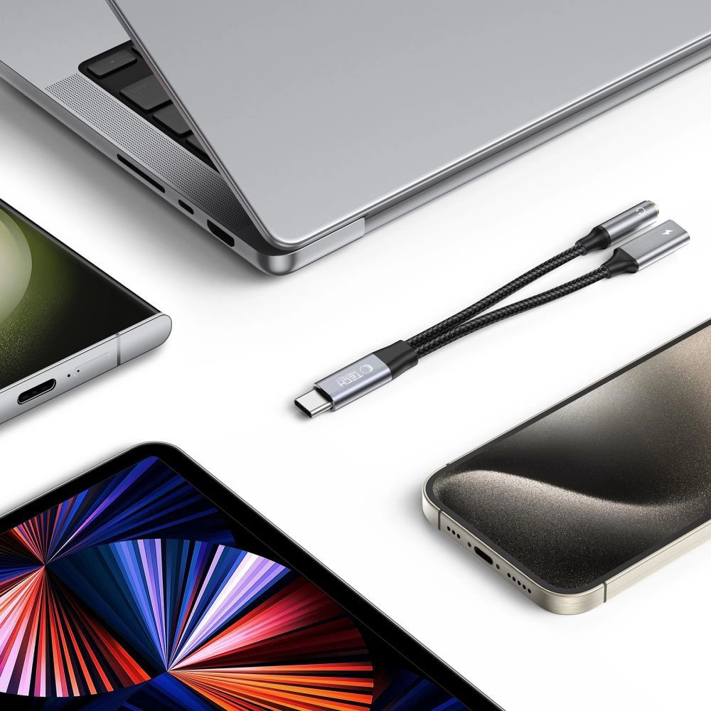 Tech-Protect UltraBoost USB-C (male) PD 60W 6A / mini jack 3.5mm (female) - USB-C (female) - blackeng
