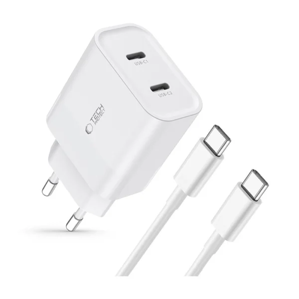 Tech-Protect C20W 2x USB-C PD 20W charger with USB-C / USB-C cable - whiteeng
