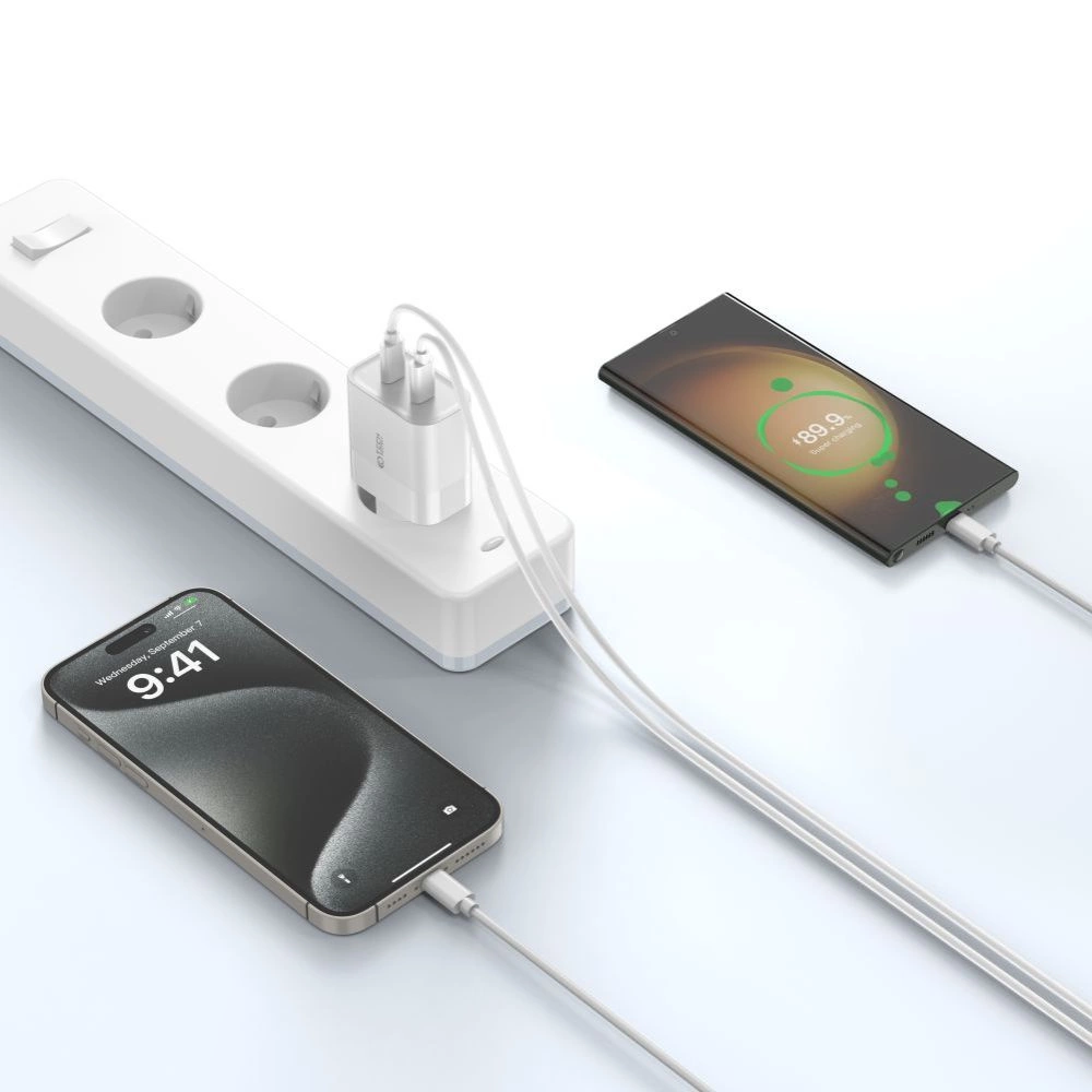 Tech-Protect C20W 2x USB-C PD 20W charger with USB-C / USB-C cable - whiteeng