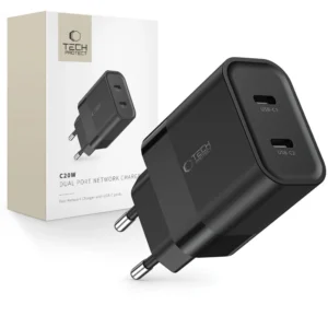 Tech-Protect C20W charger 2x USB-C PD 20W - blackeng