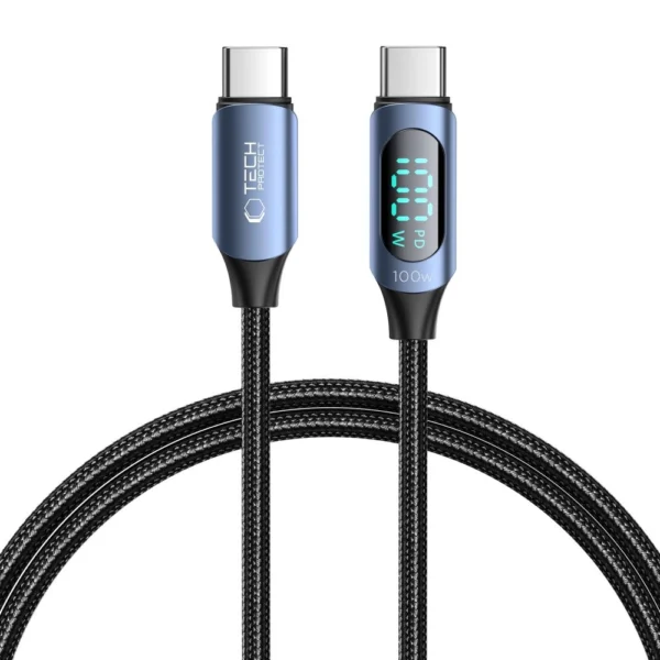 Tech-Protect UltraBoost Cable with LED Display USB-C / USB-C PD 100W 5A 1m - Blueeng