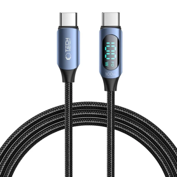 Tech-Protect UltraBoost Cable with LED Display USB-C / USB-C PD 100W 5A 2m - Blueeng