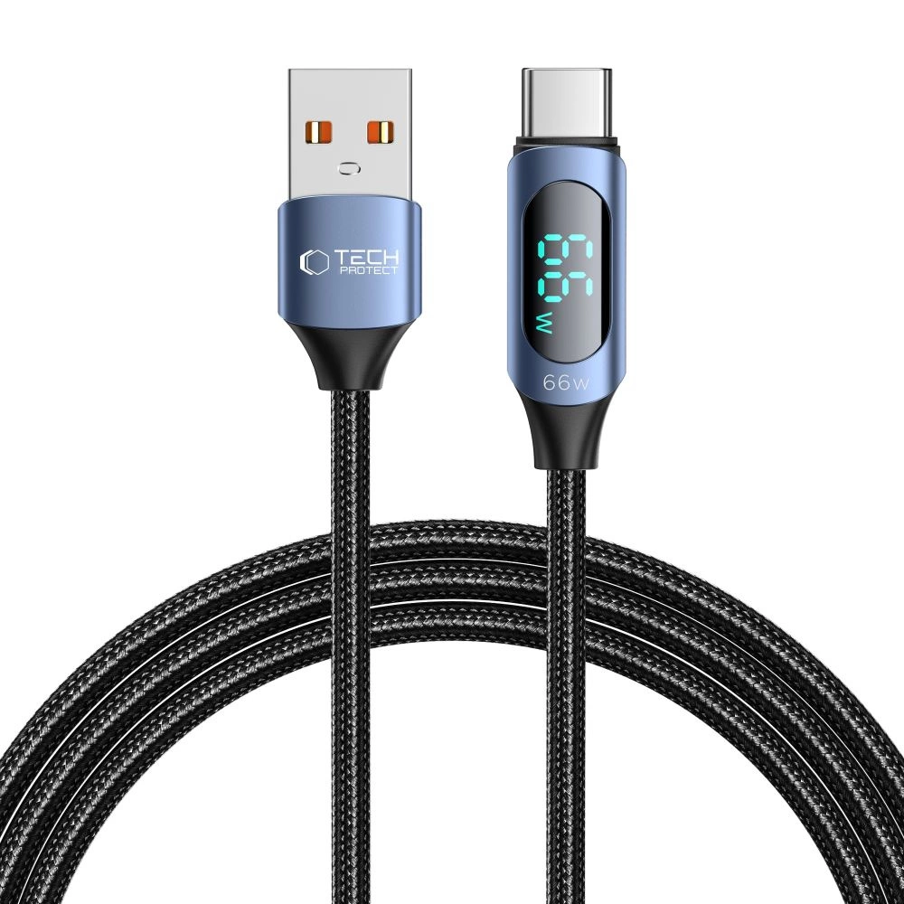 Tech-Protect UltraBoost Cable with LED Display USB-C / USB-A 66W 6A 2m - Blueeng