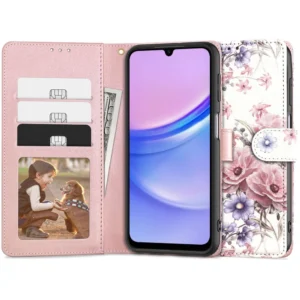 Tech-Protect Wallet Case for Samsung Galaxy A15 4G / 5G - Pink Flowerseng