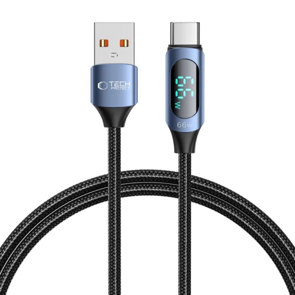 Tech-Protect UltraBoost Cable with LED Display USB-C / USB-A 66W 6A 1m - Blueeng