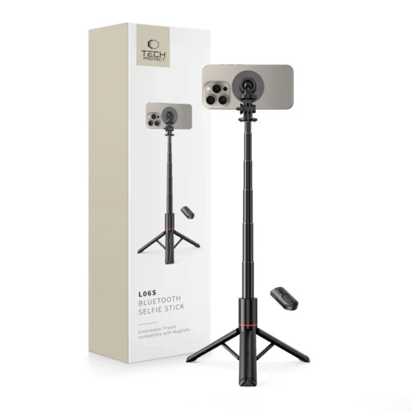 Tech-Protect L06S Bluetooth magnetic selfie stick with MagSafe, remote control, tripod up to 82cm and 360 head - blackeng