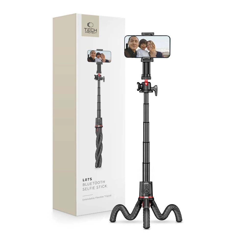 Tech-Protect L07S Bluetooth Selfie Stick with Flexible Tripod up to 54cm and 360 Head - Blackeng