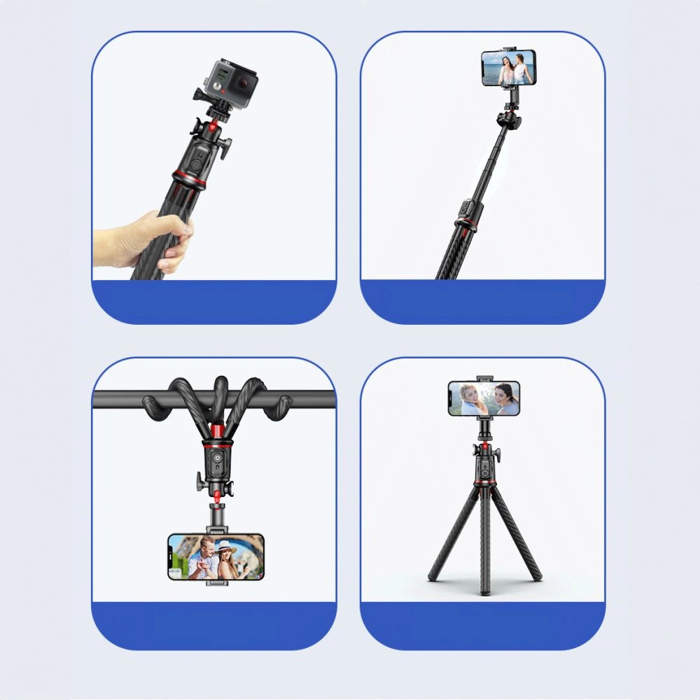 Tech-Protect L07S Bluetooth Selfie Stick with Flexible Tripod up to 54cm and 360 Head - Blackeng
