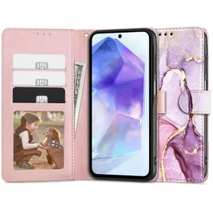 Tech-Protect Wallet Case for Samsung Galaxy A55 5G - Pink Marbleeng