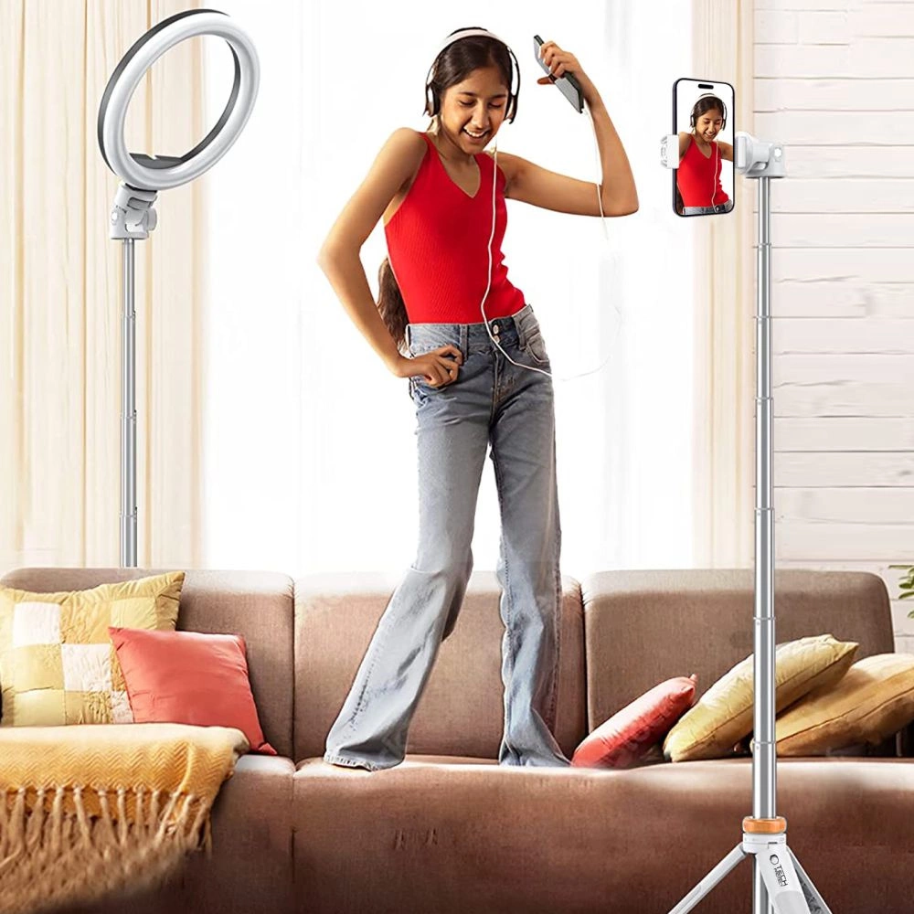 Tech-Protect L03S Bluetooth selfie stick with remote control, tripod up to 148cm and 180 head - whiteeng