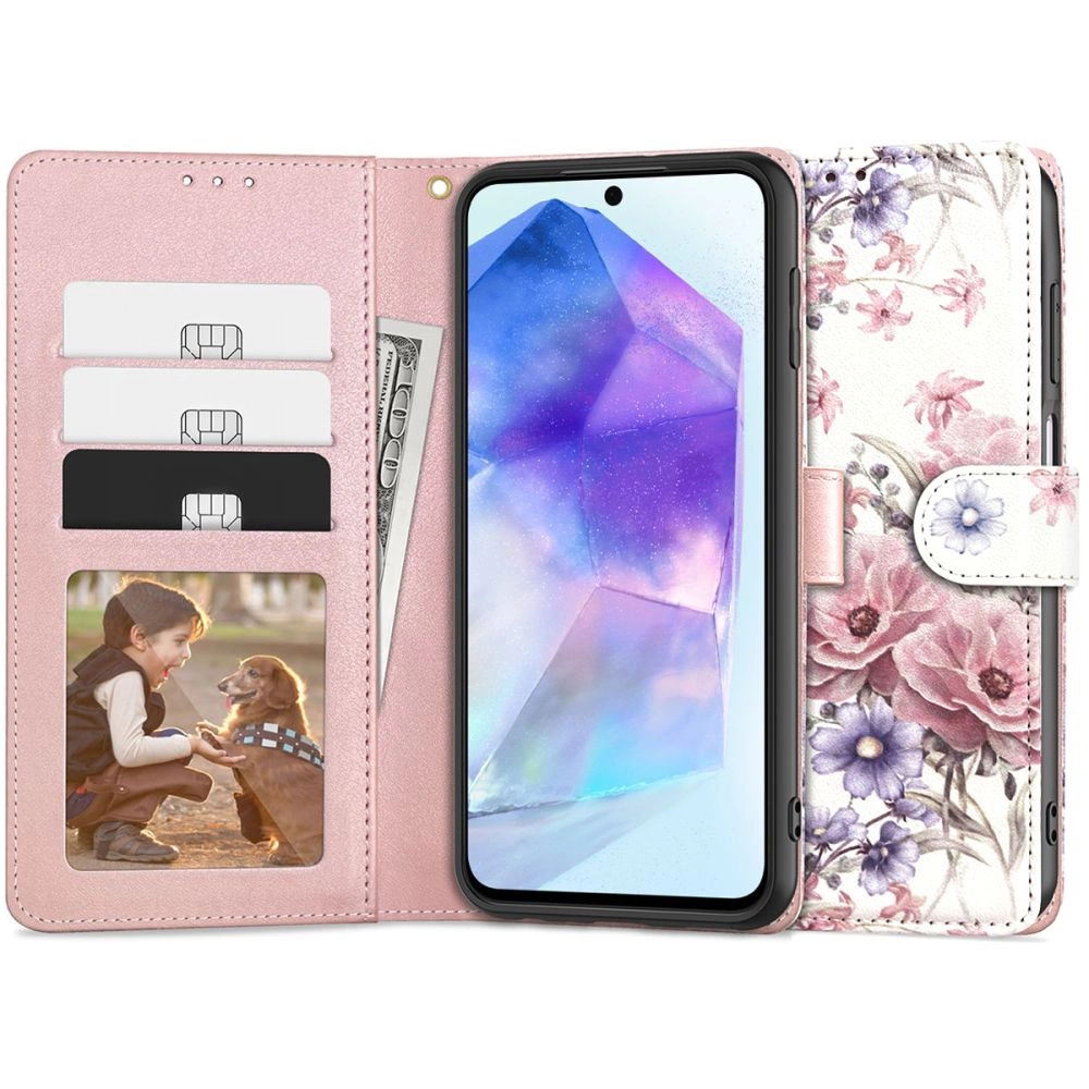 Tech-Protect Wallet Case for Samsung Galaxy A55 5G - Pink Flowerseng