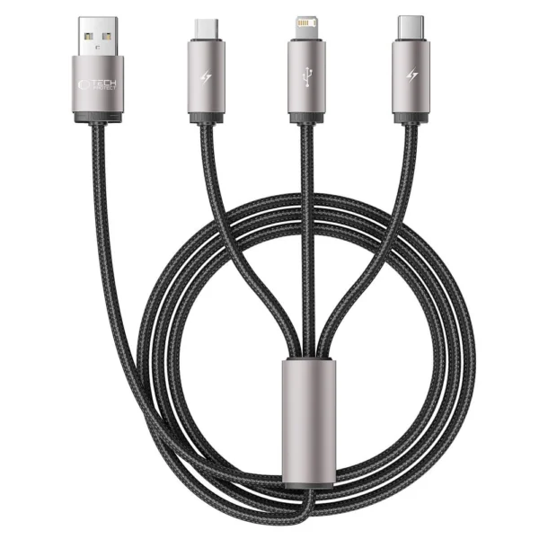 Tech-Protect UltraBoost 3in1 USB-A - Lightning / USB-C / micro USB 3.5A cable 1m - grayeng