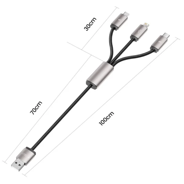 Tech-Protect UltraBoost 3in1 USB-A - Lightning / USB-C / micro USB 3.5A cable 1m - grayeng