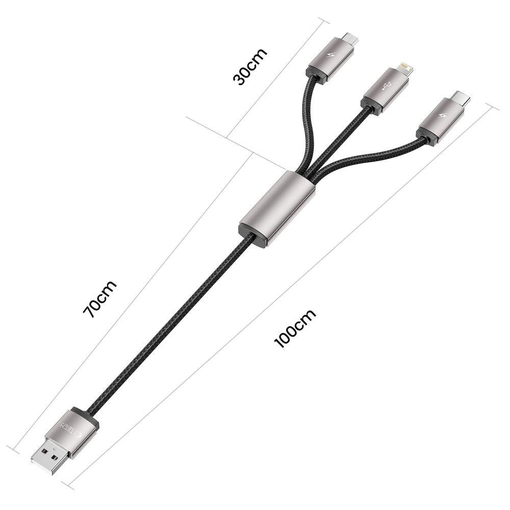 Tech-Protect UltraBoost 3in1 USB-A - Lightning / USB-C / micro USB 3.5A cable 1m - grayeng