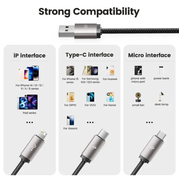 Tech-Protect UltraBoost 3in1 USB-A - Lightning / USB-C / micro USB 3.5A cable 1m - grayeng