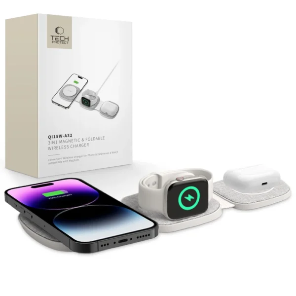 Tech-Protect QI15W-A32 3-in-1 Inductive Charger with MagSafe for Smartphone / Apple Watch / AirPods - Grayeng