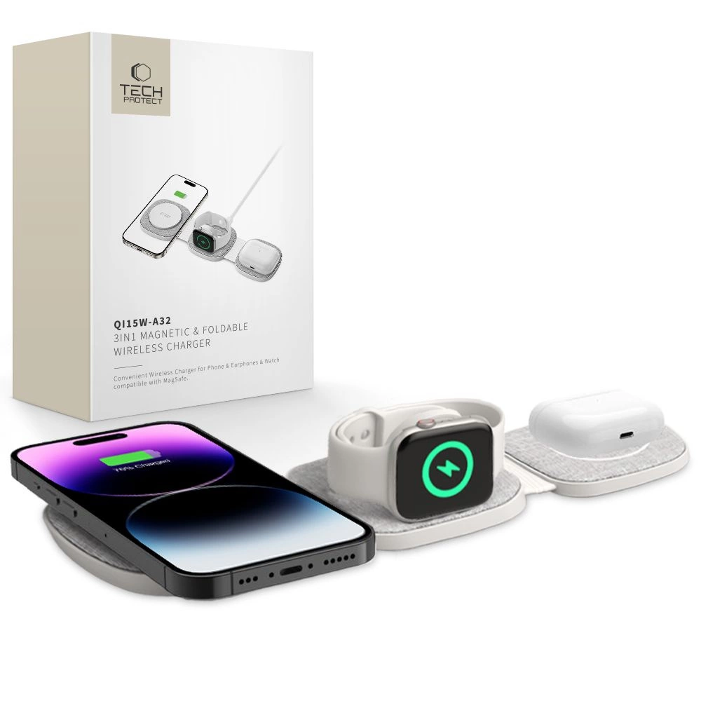 Tech-Protect QI15W-A32 3-in-1 Inductive Charger with MagSafe for Smartphone / Apple Watch / AirPods - Grayeng