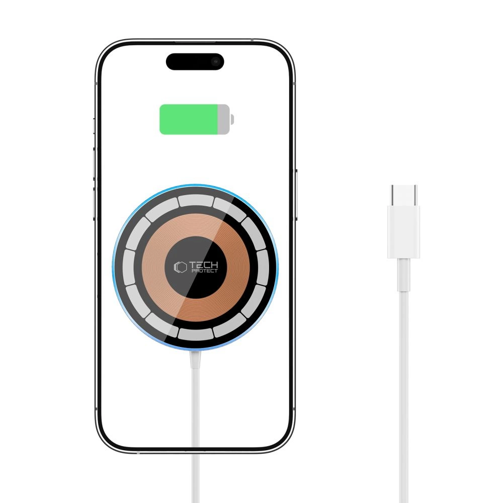 Tech-Protect QI15W-A30 MagSafe Inductive Charger with USB-C Cable - Silvereng