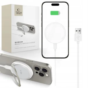 Tech-Protect QI15W-A33 Inductive Charger with MagSafe and Stand with USB-A / USB-C Cable - Whiteeng