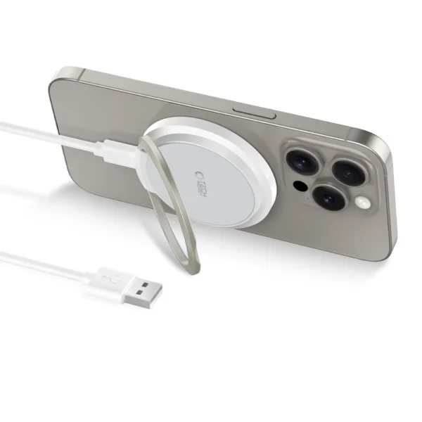 Tech-Protect QI15W-A33 Inductive Charger with MagSafe and Stand with USB-A / USB-C Cable - Whiteeng