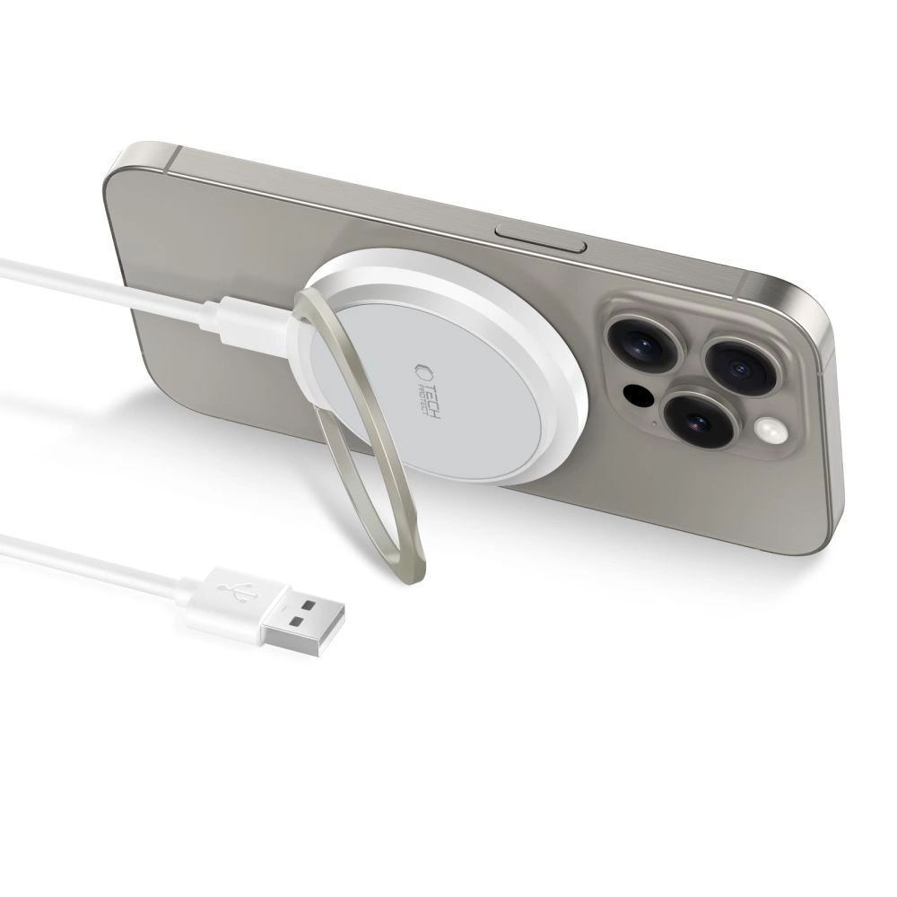 Tech-Protect QI15W-A33 Inductive Charger with MagSafe and Stand with USB-A / USB-C Cable - Whiteeng